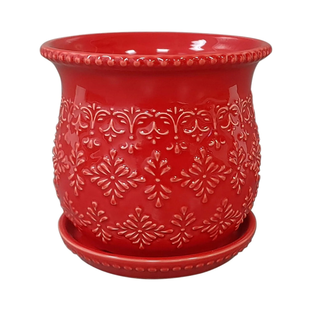 The Pioneer Woman Embossed Timeless Geo Red Planter, 6 in, Stoneware