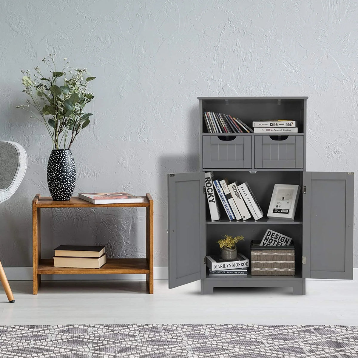 Giantex Multifunctional Floor Cabinet, Freestanding Bathroom Cabinet with Removable Drawers and Adjustable Shelf for Bathroom, Living Room, Bedroom or Entryway, 24 x 12 x 43 inches (Black)