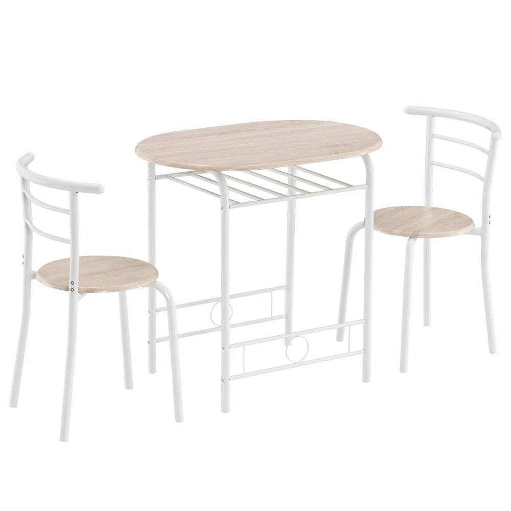 Winado 3-Piece Wooden Round Table & Chair Set for Kitchen, Dining Room White Frame
