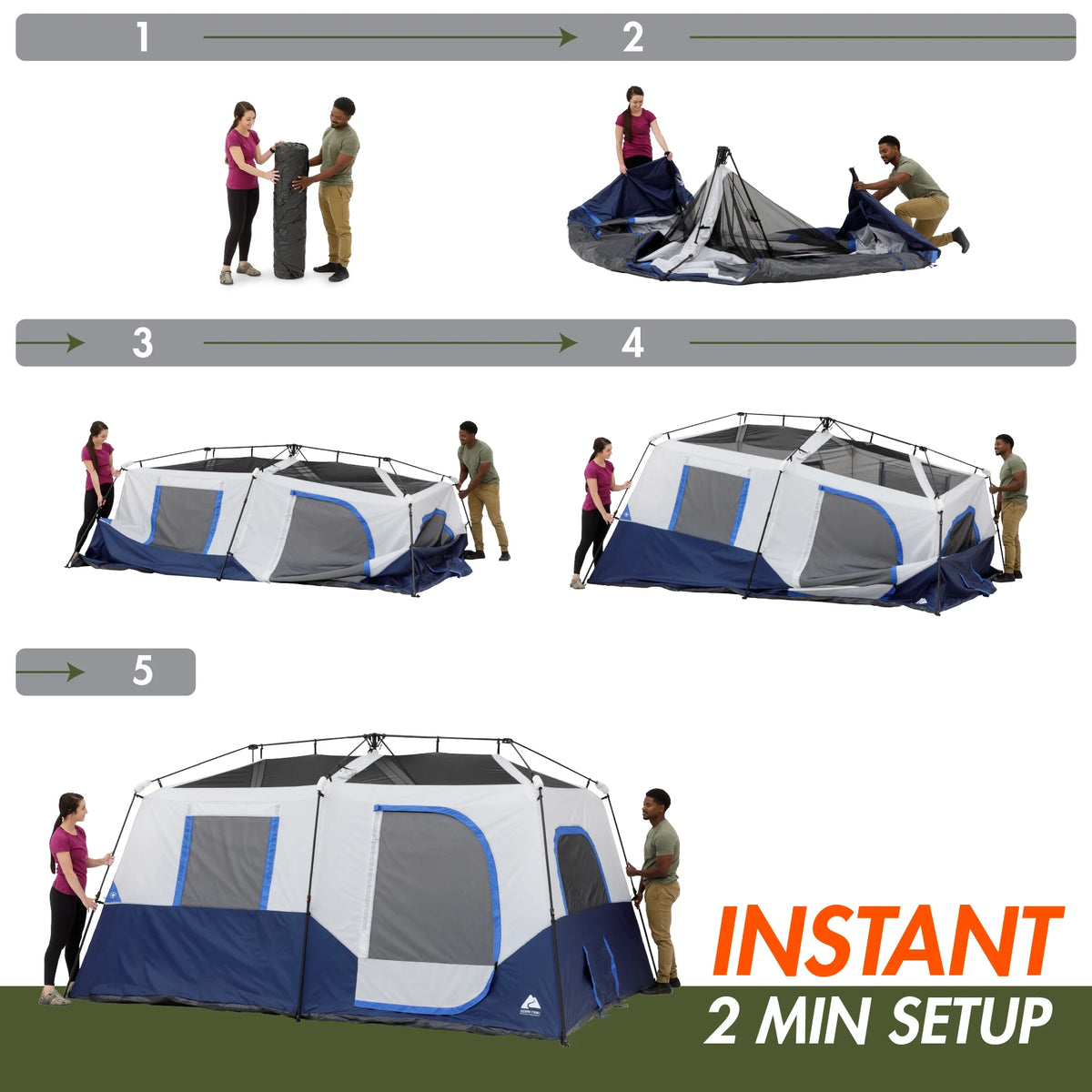 Ozark Trail 8' x 7' 4-Person Instant Cabin Tent with LED Lighted Hub, 19 lbs