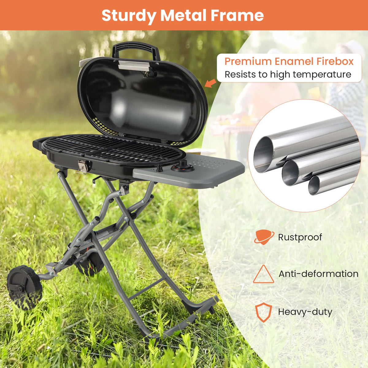 Costway Portable Propane Grill Folding Gas Grill Griddle with Wheels & Side Shelf