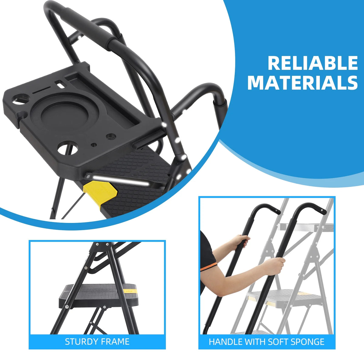 Kingrack 5 Step Folding Ladder for Adults, 800lbs Sturdy Steel  Stool Ladder with Anti-Slip Pedal&Handrail&Tool Tray for Home Kitchen Office