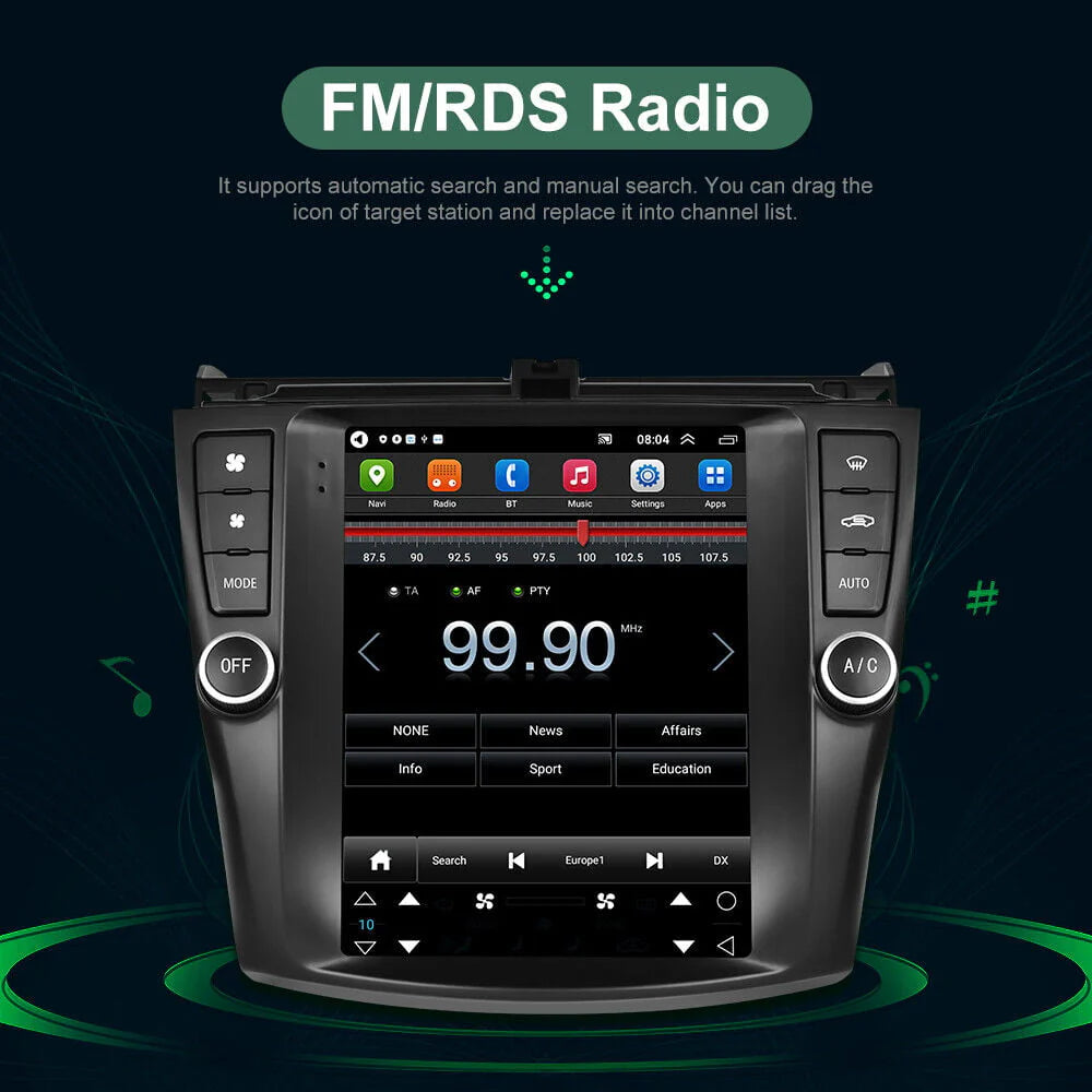 Car Radio Stereo for Honda Accord 2003-2007, 9.7" Touchscreen Android 12 Support Carplay Android Auto/Navigation/Bluetooth/USB/Video/Steering Wheel Control/Rear Camera/ 2+32G,Black