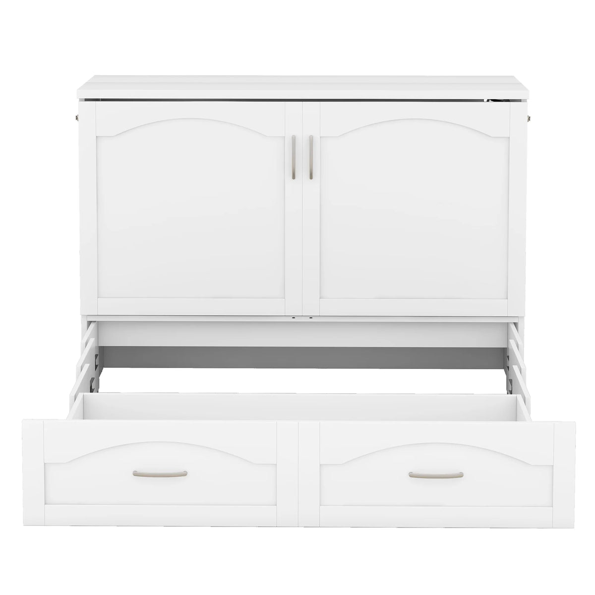 Harper & Bright Designs Full Size Murphy Bed with Shelves, Foldable Wall Bedframe w/Flexible Slats Support, Space-Saving Design, Can Be Folded Into Cabinet, White