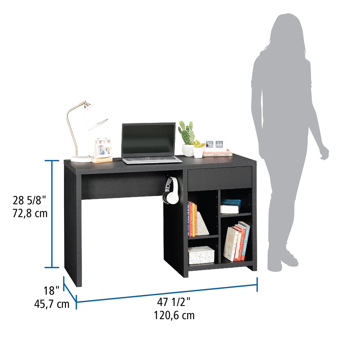 Mainstays Westley Adjustable Shelf Desk with Gaming Headphone Hook and Cable Management, Warm Walnut Finish