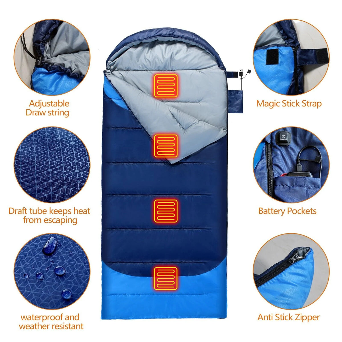 Heated Sleeping Bag Waterproof Lightweight Sleeping Bag for Camping Backpacking