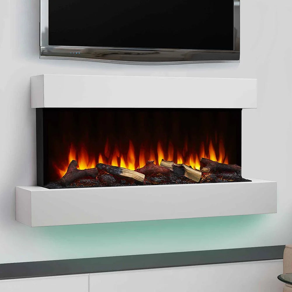 SimpliFire Format 10"D x 60"W x 23"H Floating Mantel Electric Fireplace - White