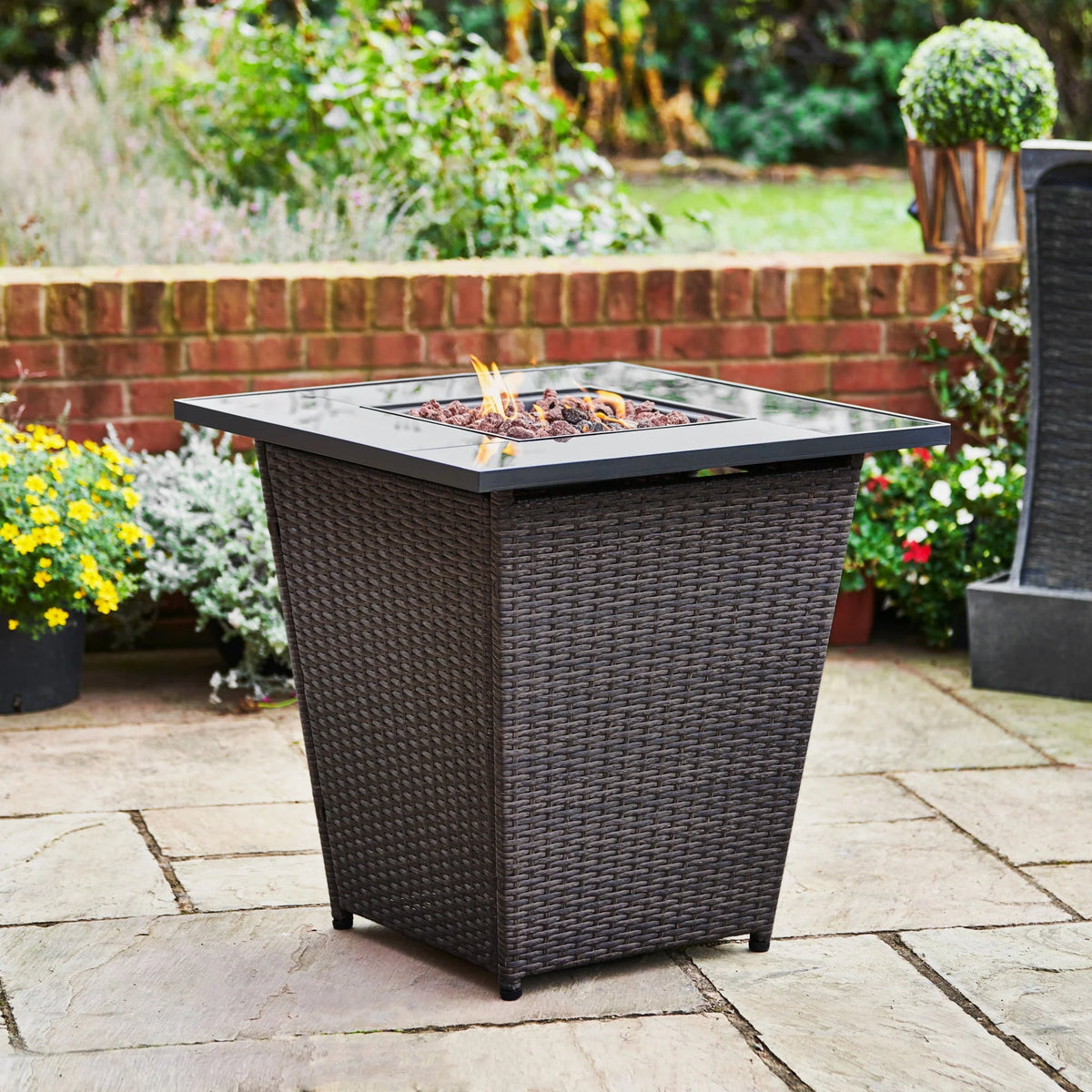 Teamson Home Outdoor 30" Propane Gas Fire Pit Table with Rattan Base, Espresso