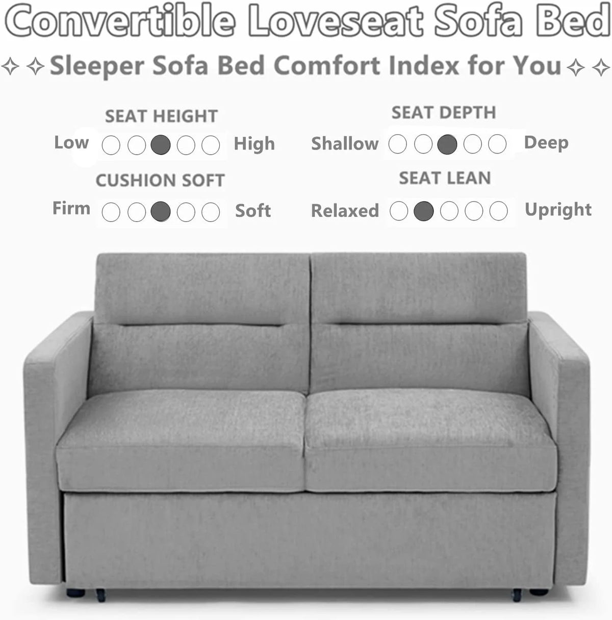 54.5" Pull Out Sofa Sleeper Couch, 3-in-1 Convertible Sleeper Sofa Bed for Living Room Apartment, Breathable Chenille Adjustable Sleeper Loveseat with Pull Out Bed and Side Pockets, Gray