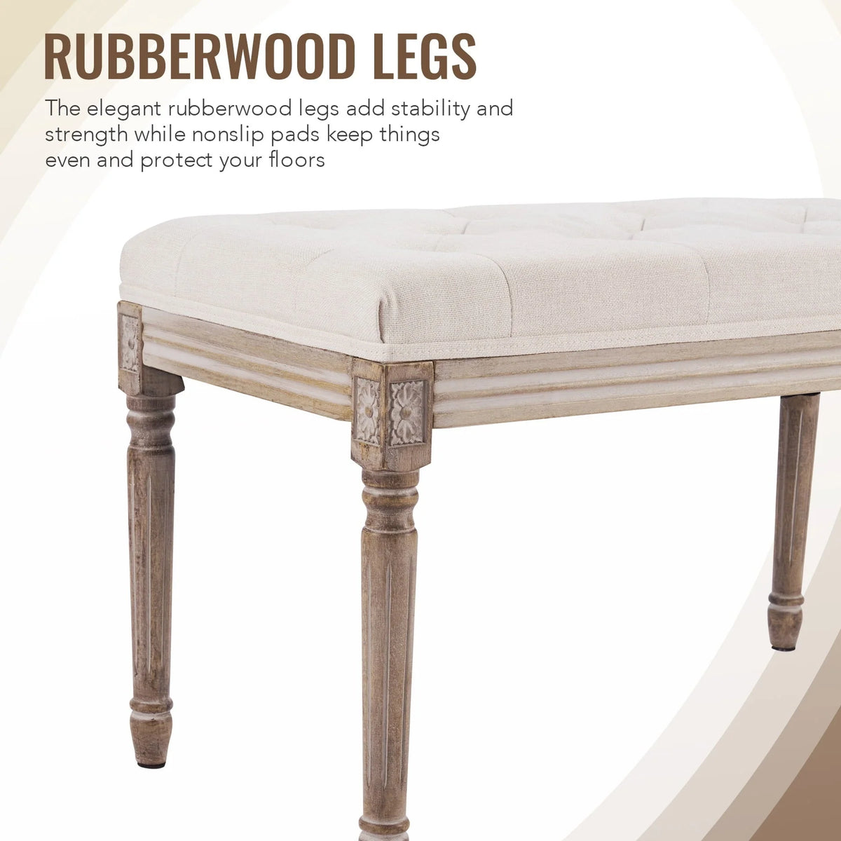 Wayshire Upholstered Entryway Bench with Rubber Wood Legs Tufted Ottoman for Dining Room Bedroom More