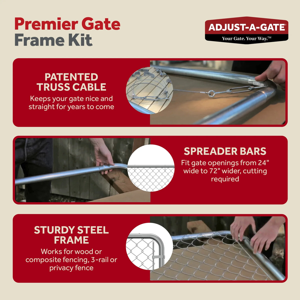 Adjust-A-Gate Fit-Right Chain Link Gate Kit with Square Corner Frame, Black