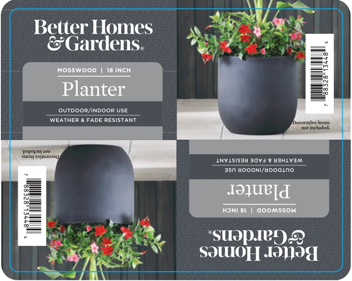 (3 pack) Better Homes & Gardens 18in Mosswood Resin Planter, Matte Black