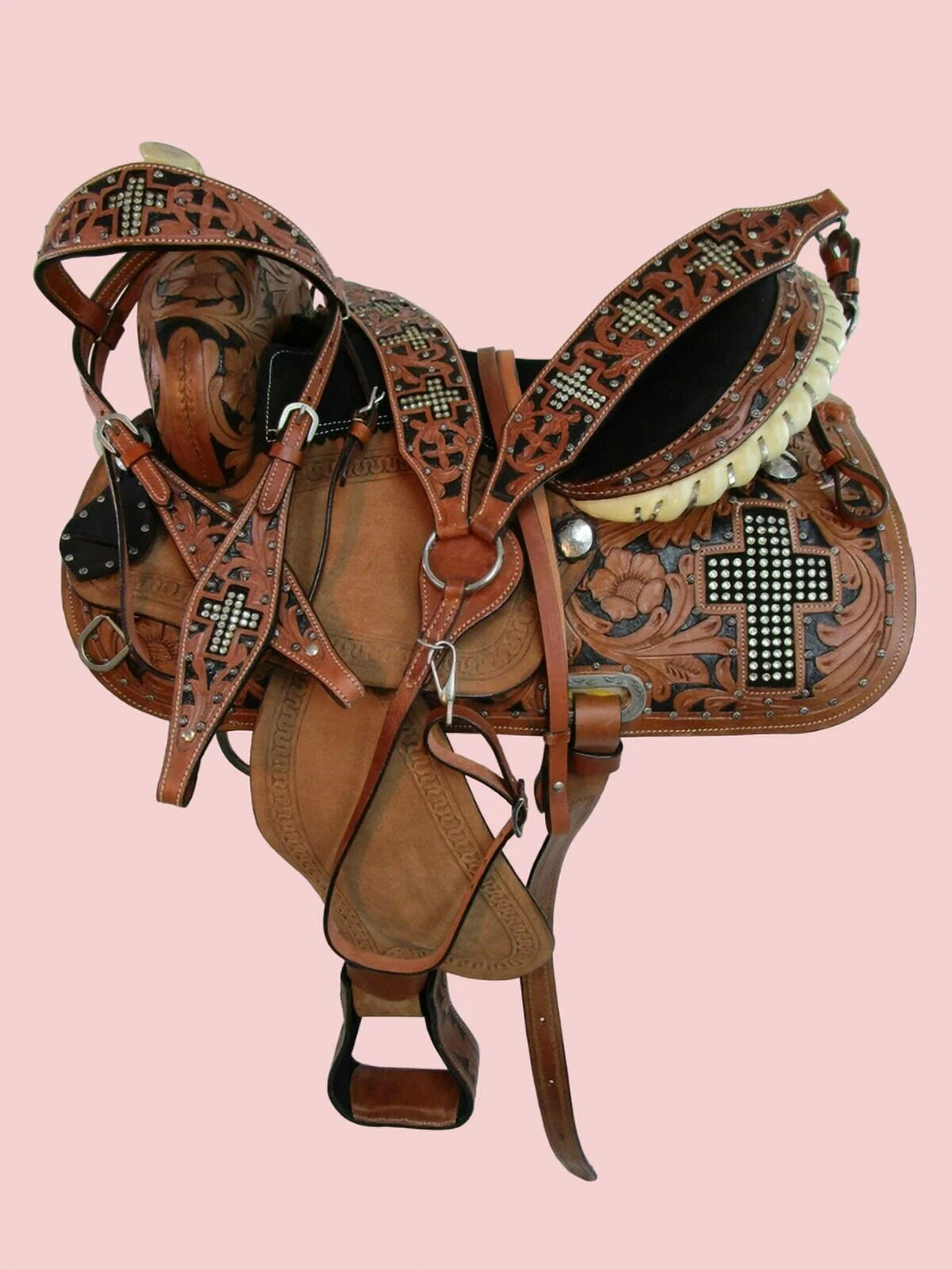 COMFY TRAIL WESTERN HORSE SADDLE PLEASURE FLORAL TOOLED LEATHER TACK