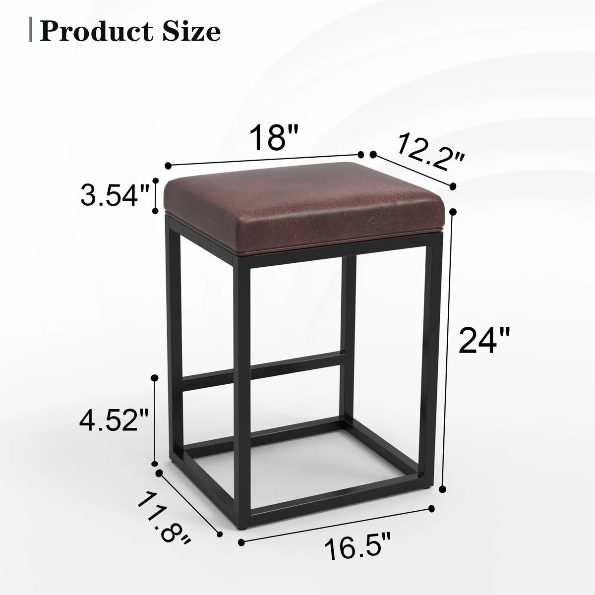 Nathaniel Home 24 Inch Bar Stools Set of 2, Modern PU Leather Metal Barstool, Backless Kitchen Dining Cafe Stool, Upholstered Bar Stool with Footrest, Gray