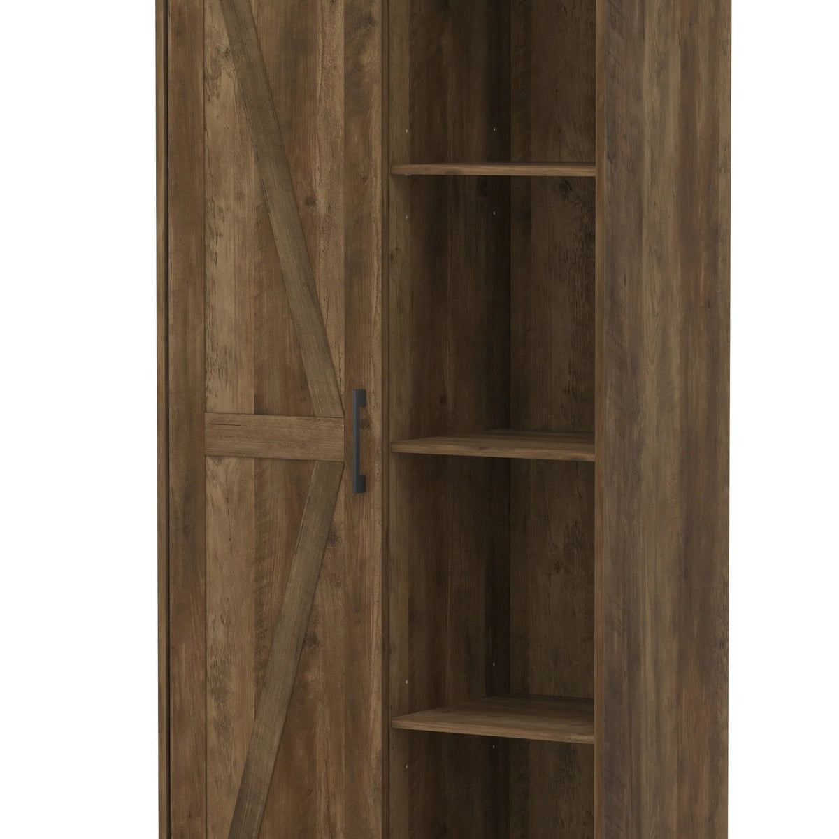 Woven Paths Shelton Wood Kitchen Pantry with 1 Sliding Barn Door, Knotty Oak