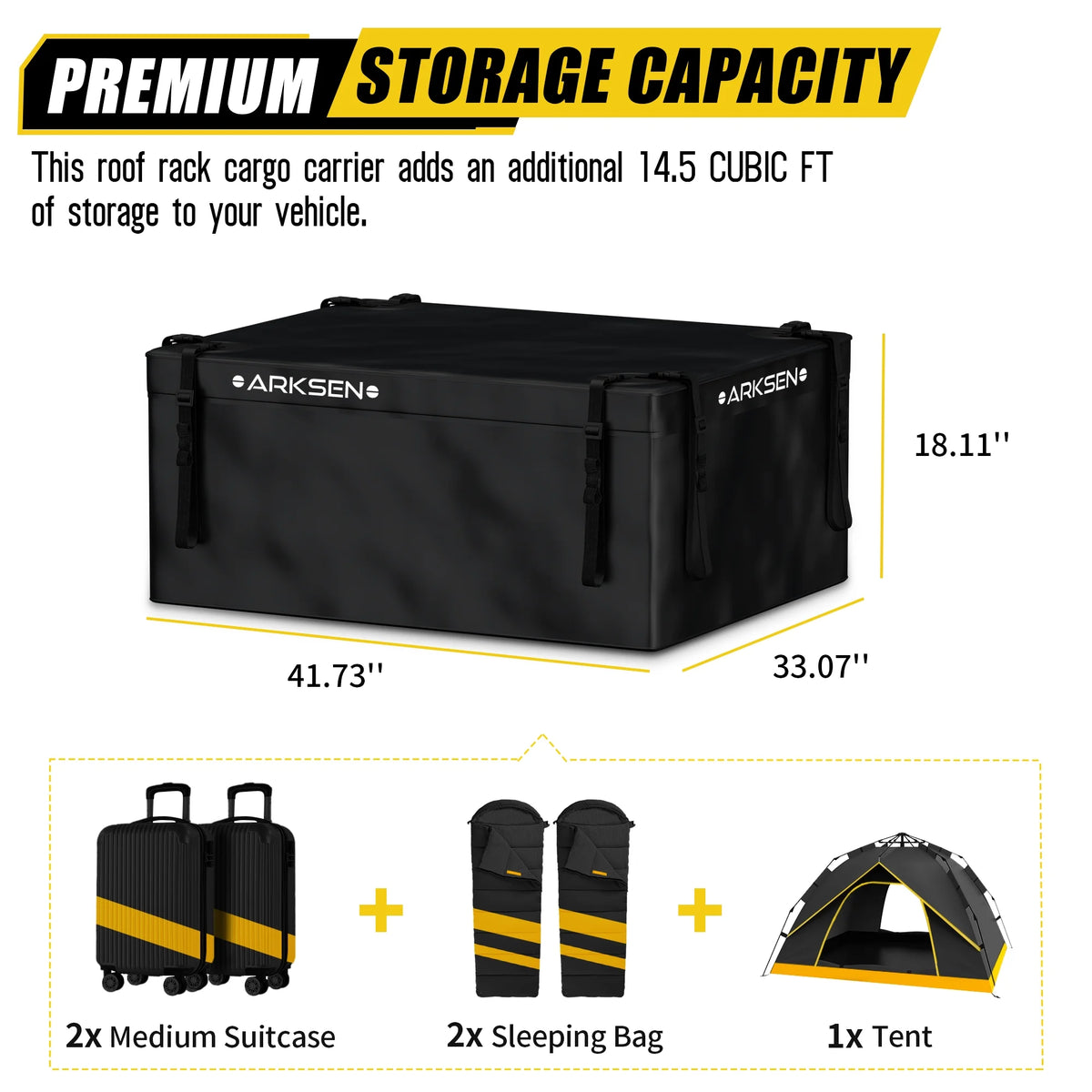 Arksen 29 Cubic Feet Waterproof Roof Top Luggage Storage Bag Heavy Duty Car Carrier Rooftop Bag W/ 12 Reinforced Straps, External Anti-slip Mat, 8 Door Hooks, For All Vechicles With/Without Rack