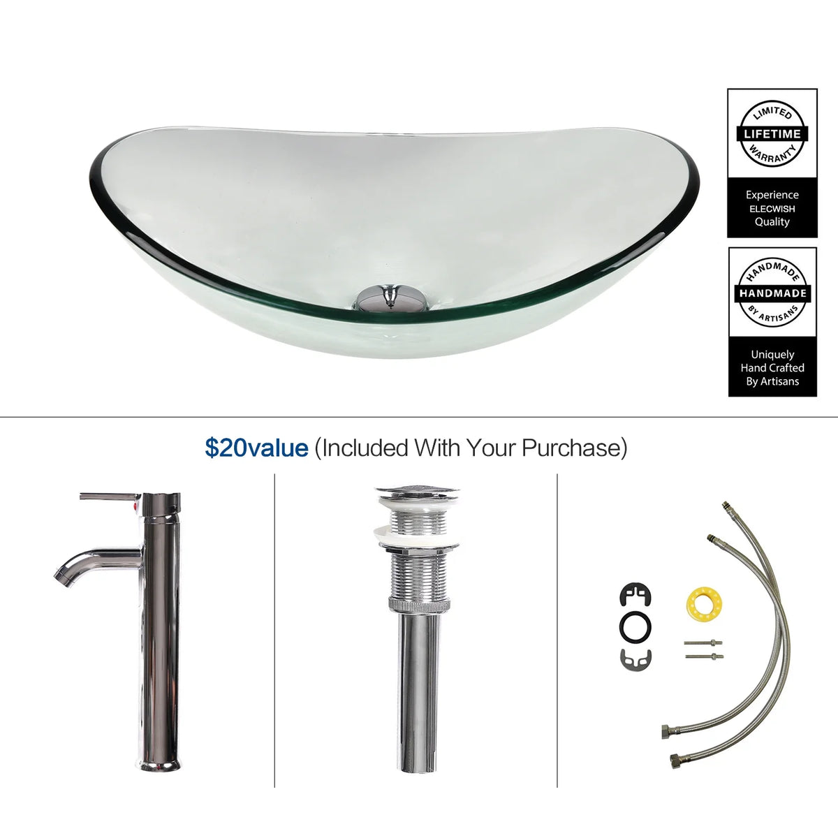 FULLWATT Bathroom Ceramic Sink Vanity Vessel Basin Porcelain Faucet Drain Combo Rectangle,White