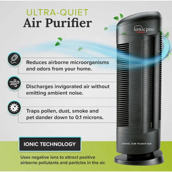 Ionic Pro Turbo (TA550) Ionic Air Purifier Tower for Home, Quiet Ionic Filterless Design, Covers Up to 500 Sq. Ft., Removes Odors, Smoke, Dust, and Allergens