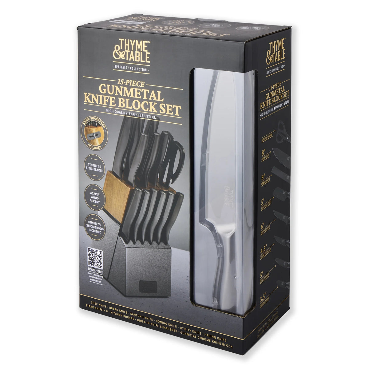 Thyme & Table 15-Piece Knife Block set with Sharpener, Gunmetal