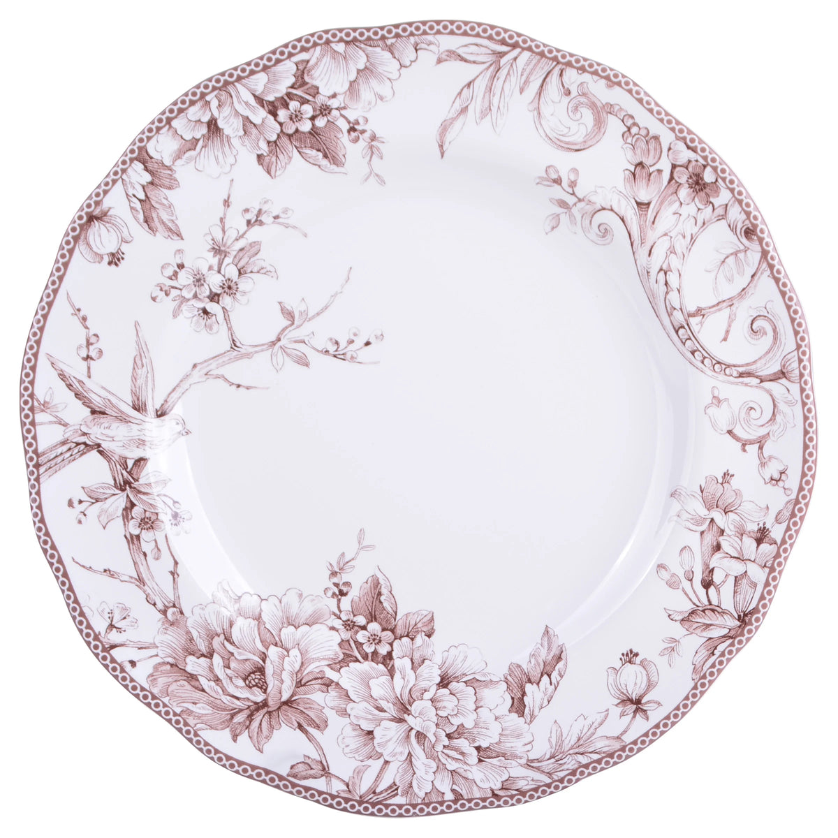 222 Fifth Adelaide Brown on White Porcelain 12 Piece Dinnerware Set, Plates & Bowls, Service for 4