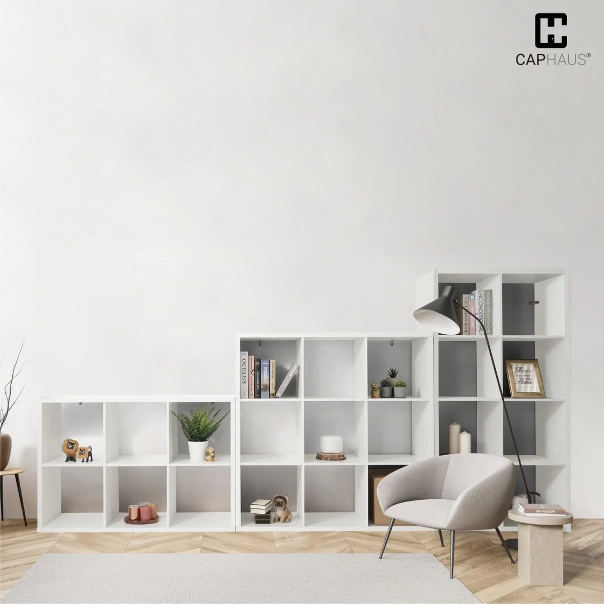CAPHAUS Sturdy Room 13-Inch Cube Storage Organizer Shelf, with Extra Thick Exterior Edge, Open Storage Shelf Divider, Bookcase, 8-Cube, White