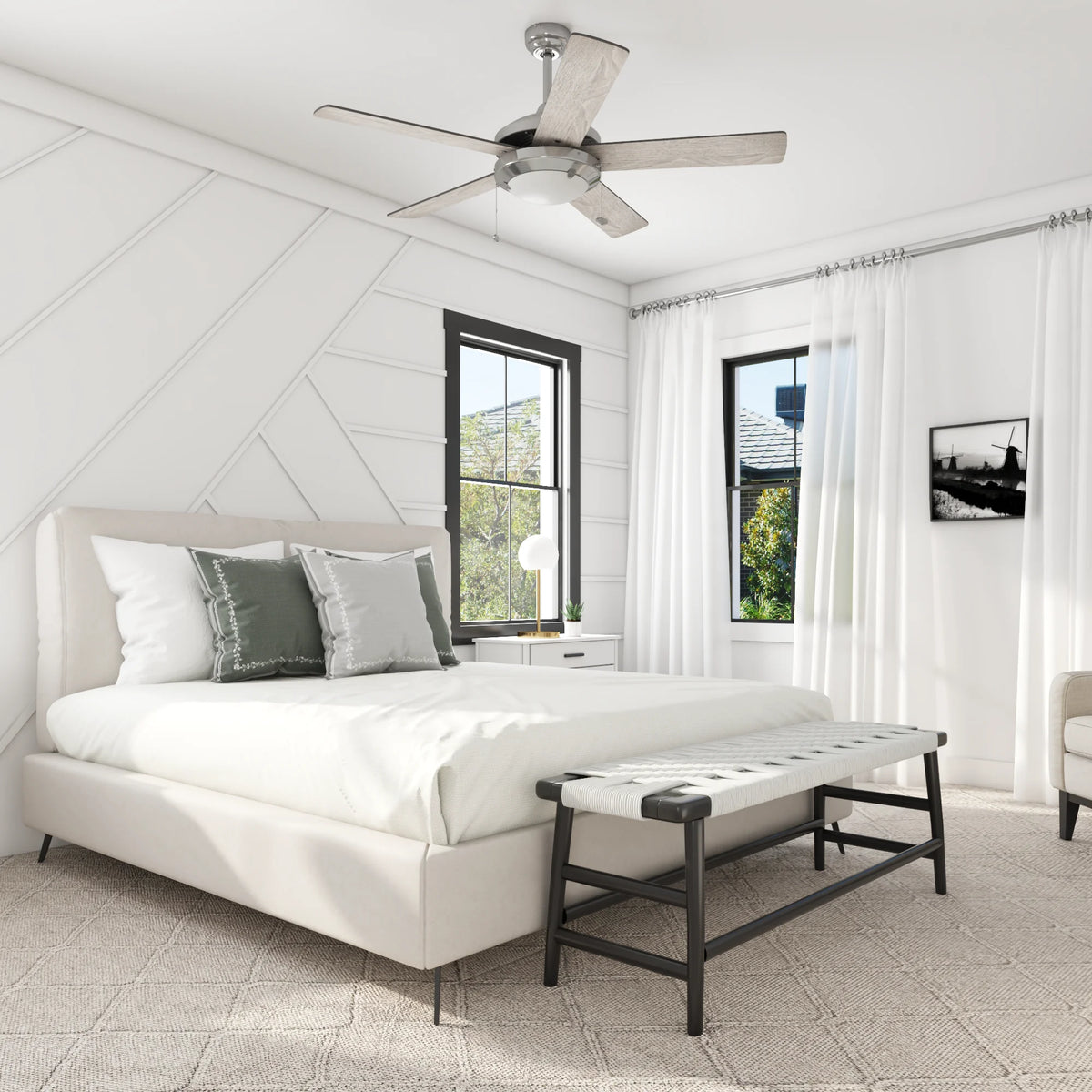 Mainstays 52" Transitional Satin Nickel Indoor Ceiling Fan with Light, Pull Chain Control & Reverse Airflow