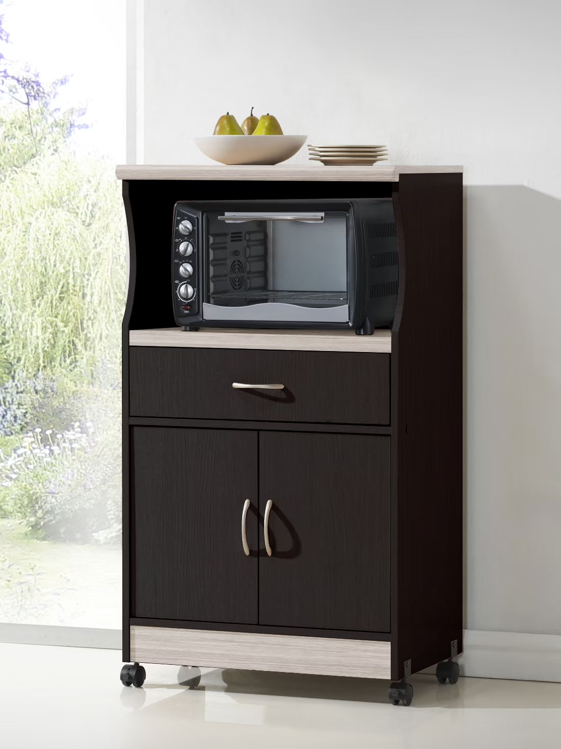 Hodedah Microwave Kitchen Cart, White