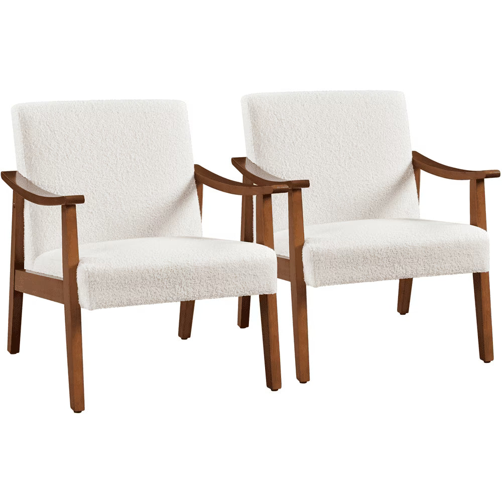Yaheetech Mid-Century Upholstered Faux Leather Armchair with Solid Wood Legs,Brown
