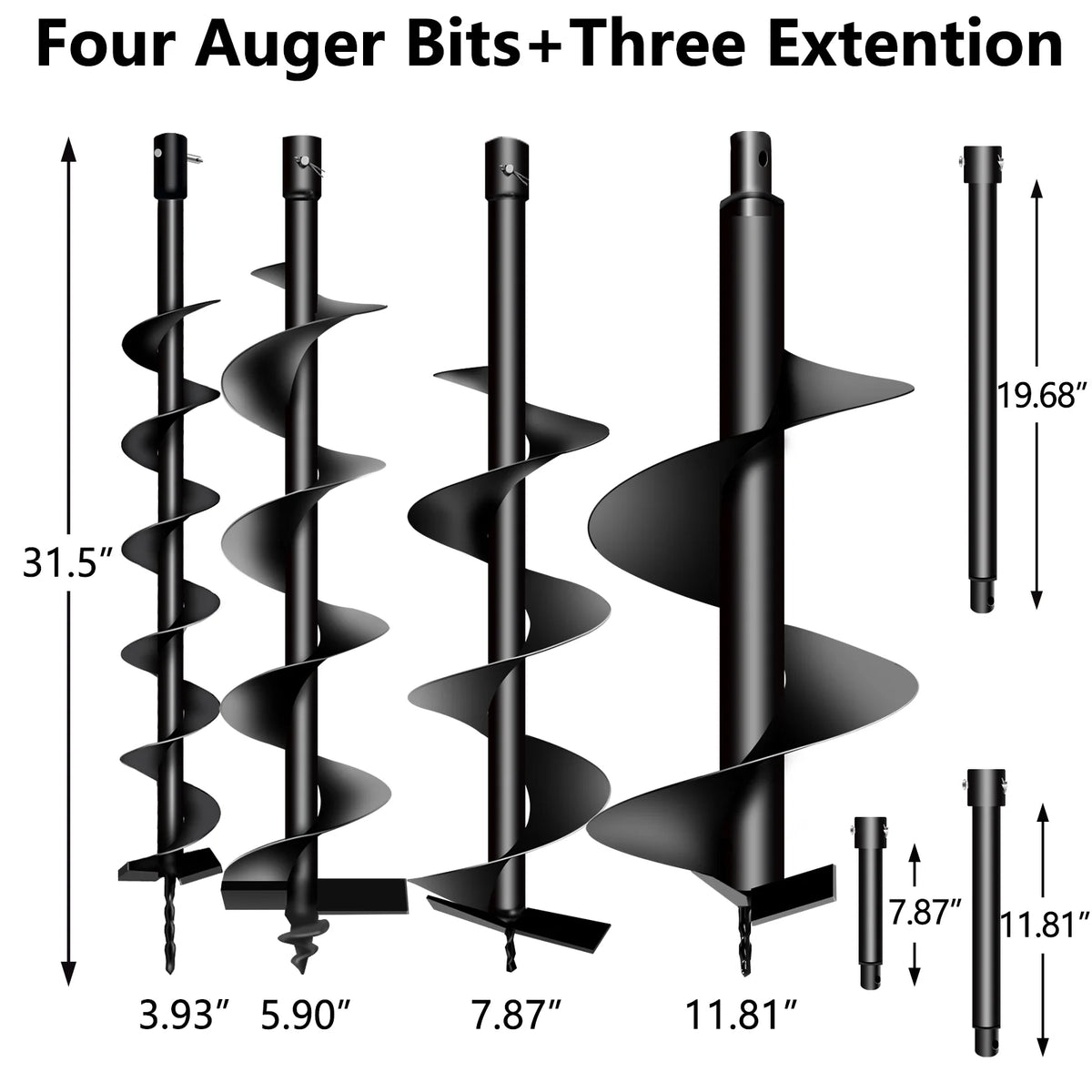 PRIJESSE Gas Powered Earth Digger Post Hole Digger with 3 Extension Rods + 3 Auger Drill Bits