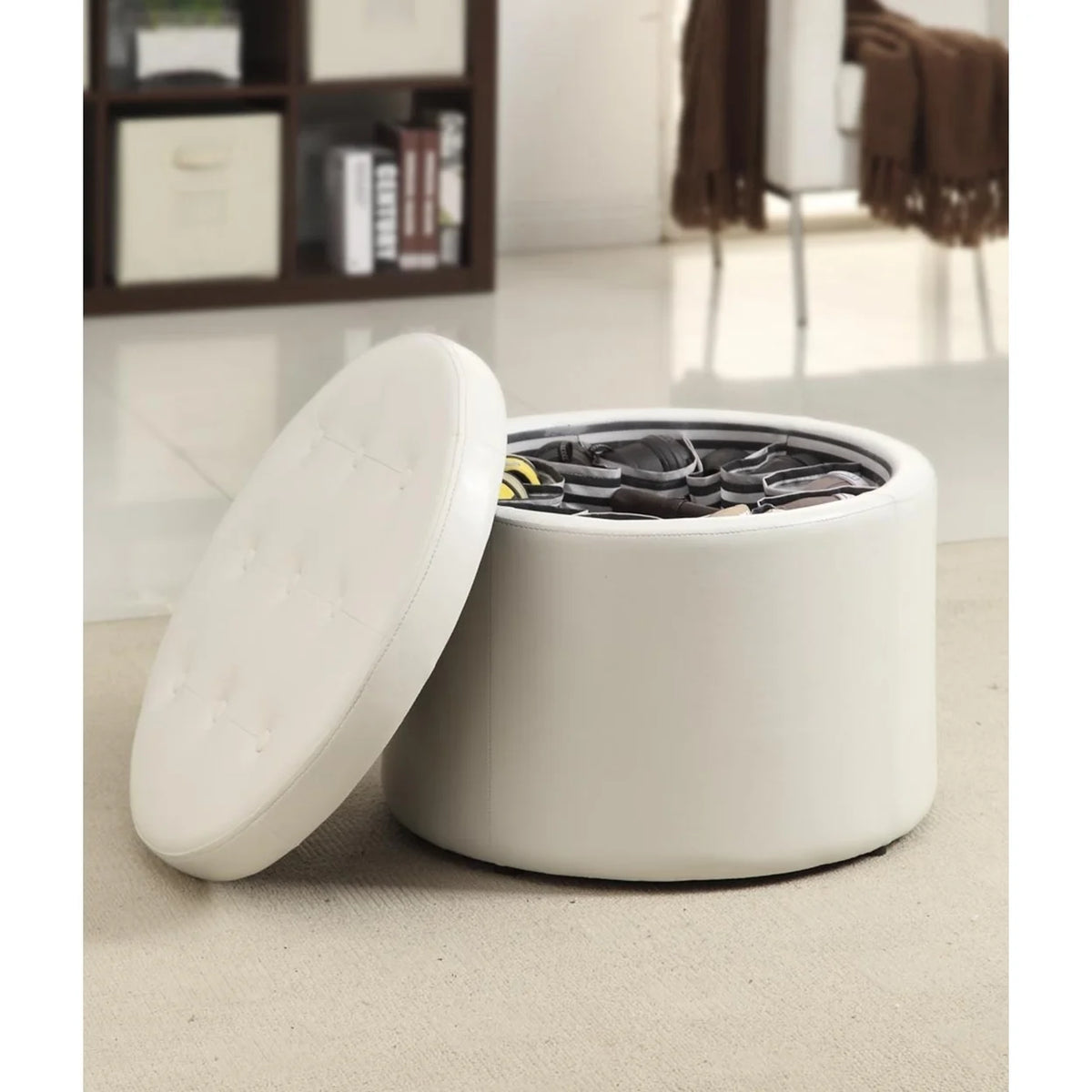 Designs4Comfort Round Shoe Ottoman, Ivory