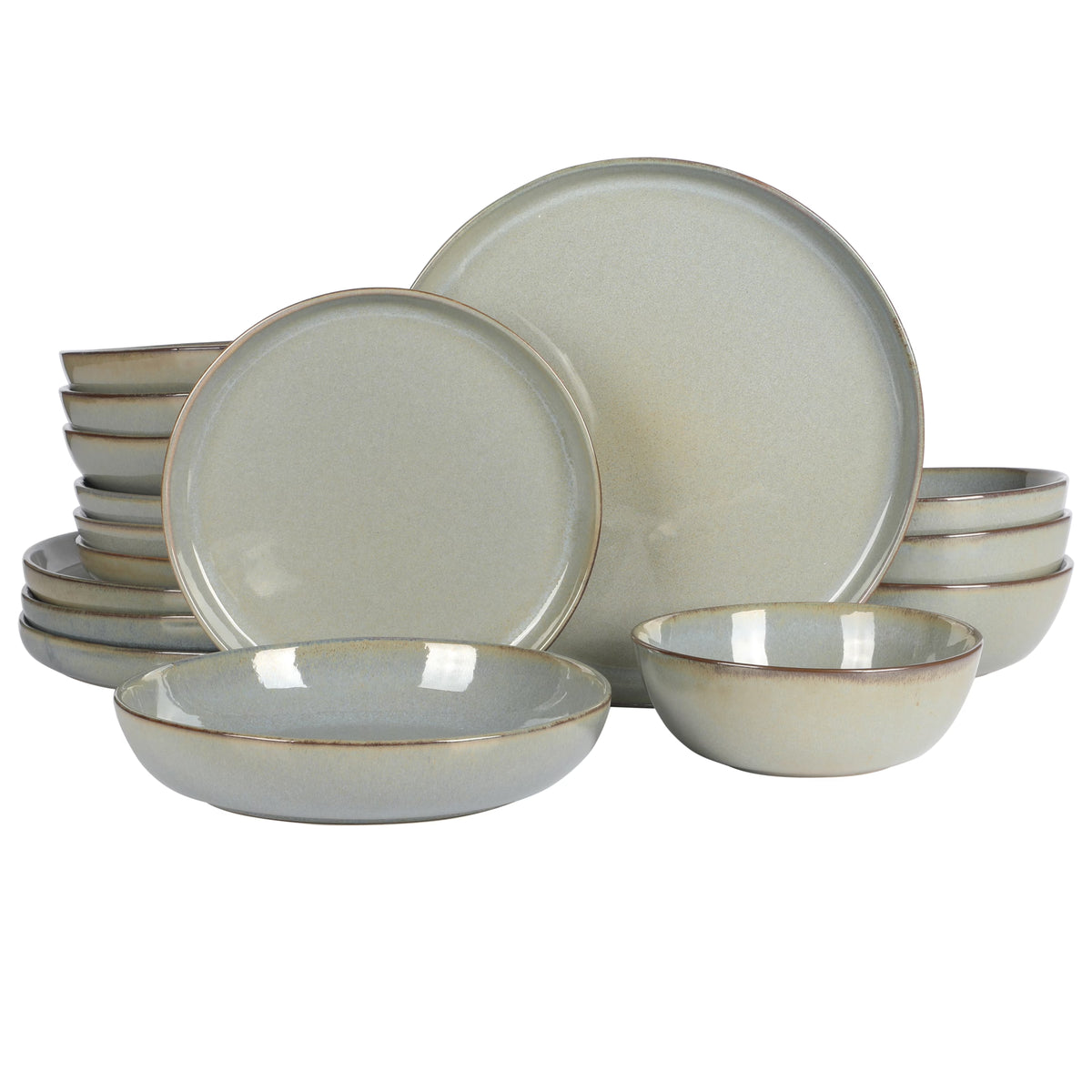 Gibson Elite Berea 16 Piece (Service for 4) Plates and Bowls Stoneware Dinnerware Set -Taupe