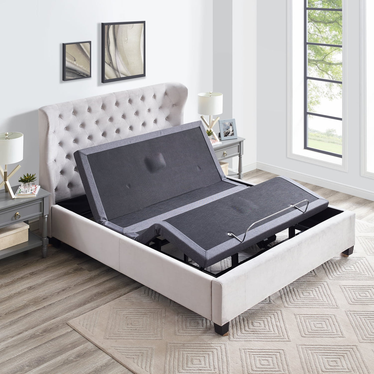 Naomi Home Twin XL Size Ergonomic Adjustable Bed Base with Basic Lumbar Support & Head Tilt, Back & Leg Massage, Wireless Remote, Assembly Needed - Twin XL, Gray
