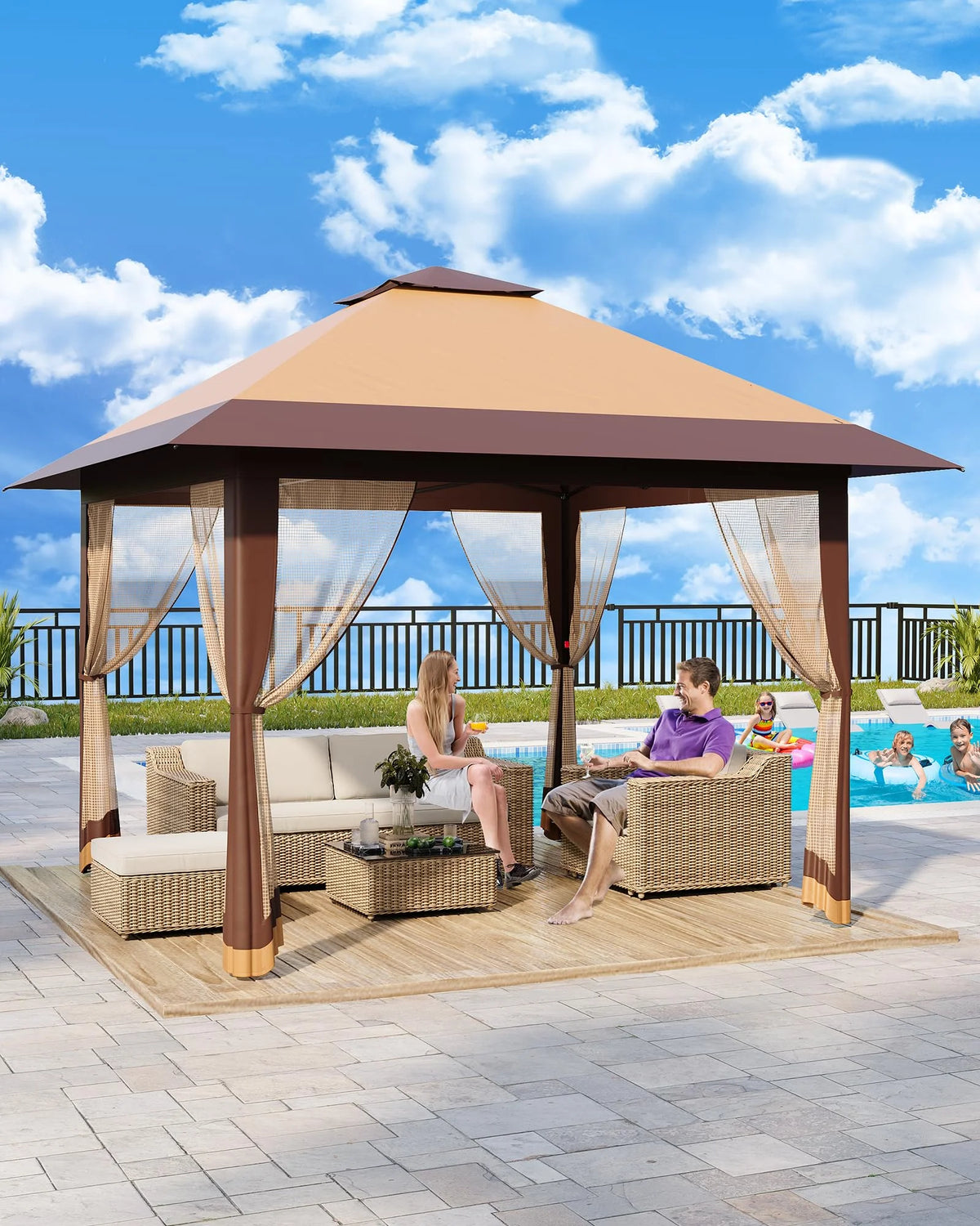 Accreate 13' X 13' Outdoor Patio Gazebo,Outdoor Canopy Tent with Mosquito Netting,Backyard Tent for Party, Wedding, Outdoor Dining, Patio, Backyard