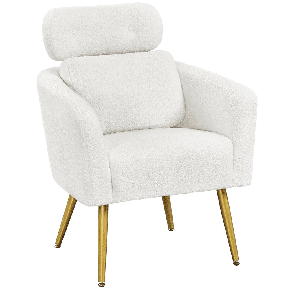 Yaheetech Upholstered Boucle Barrel Accent with Adjustable Headrest,White