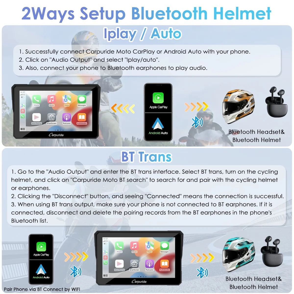 Carpuride Carplay & Android Auto��IP67 Smart Screen for  Motorcycle Stereo, Light Sensor��702�� ?