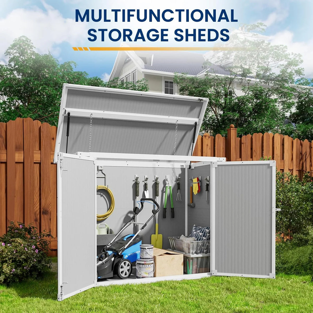 ELPOSUN Outdoor Storage Shed 6x4.5 ft, Resin Outside Sheds & Outdoor Storage Plastic for Trash Can, Bike, Lawnmower, Generator, Tool Shed with Lockable Door for Backyard, Lawn, Patio, Grey & White