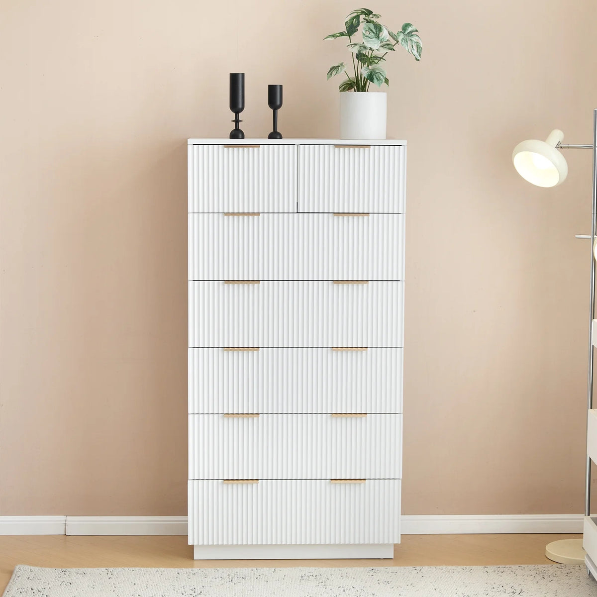UBesGoo Dresser for Bedroom Wood 4 Drawers Dressers, Fluted Modern Dresser, White