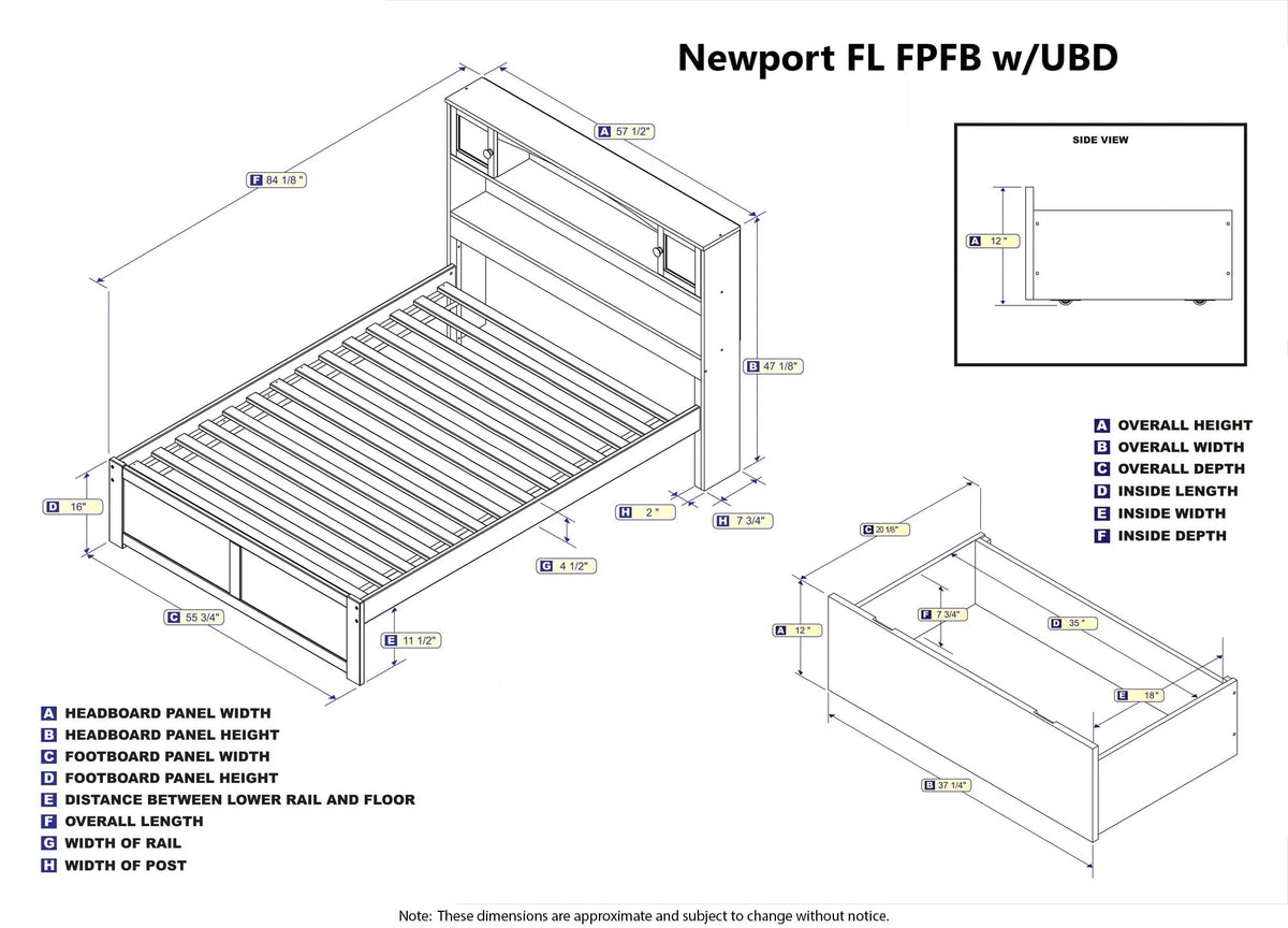AFI Newport Full Solid Wood Platform Bed with Footboard & 2 Storage Drawers in White