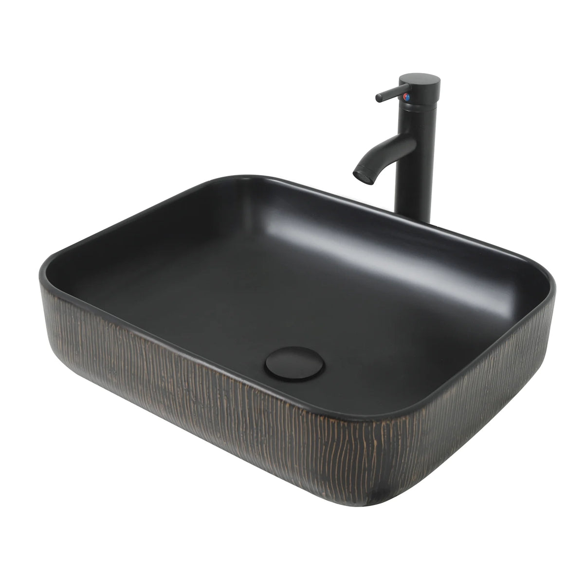 FULLWATT Bathroom Ceramic Sink Vanity Vessel Basin Porcelain Faucet Drain Combo Rectangle,White
