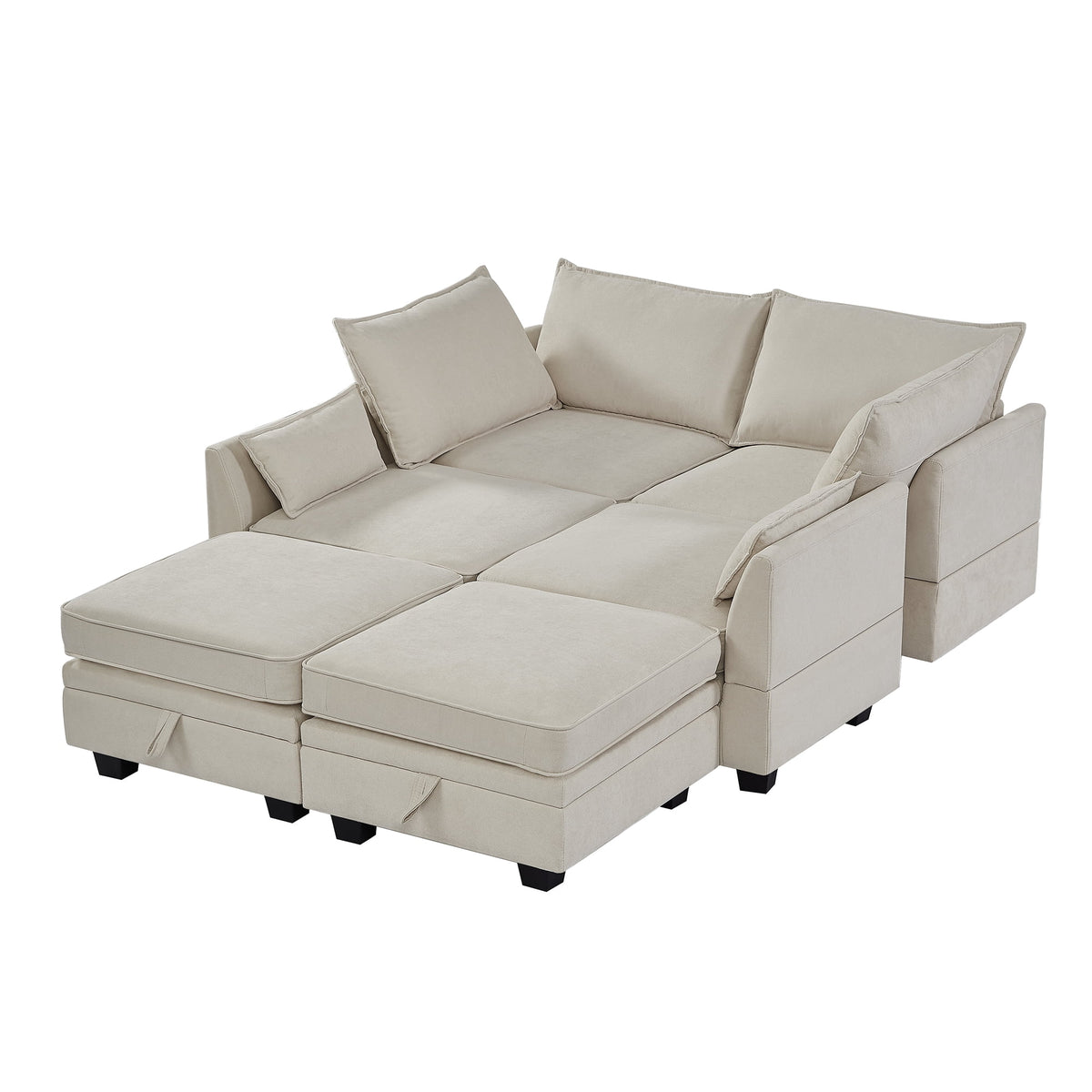 EUROCO 115" Large U/L Shaped Sectional Sofa, 1200LBS 6 Seat Convertible Couch Queen Size Sleeper Bed with Storage Seat and Removable Cushions, Modular Sofa with 2 Stools