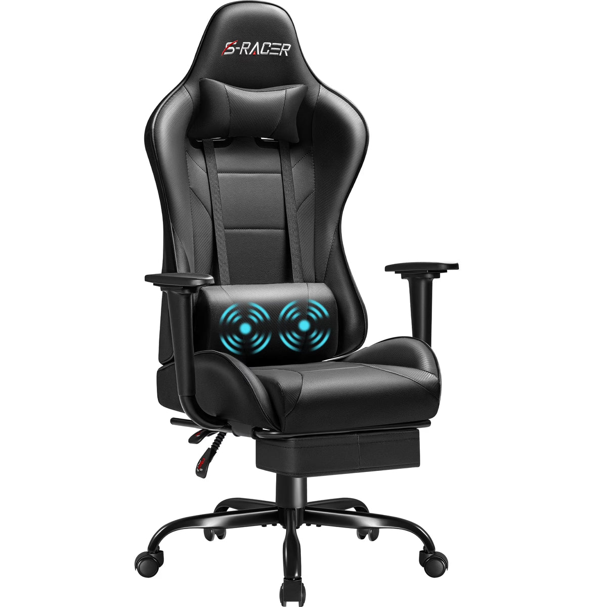 Homall Massage Gaming Chair Office Chair High Back PU Leather Chair with Footrest, Black