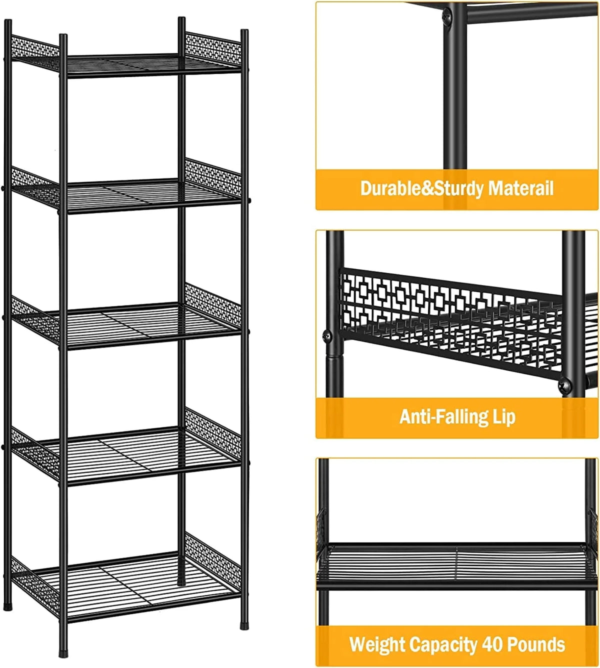 5 Tier Wire Shelving Unit Metal Storage Organizer Rack, Black