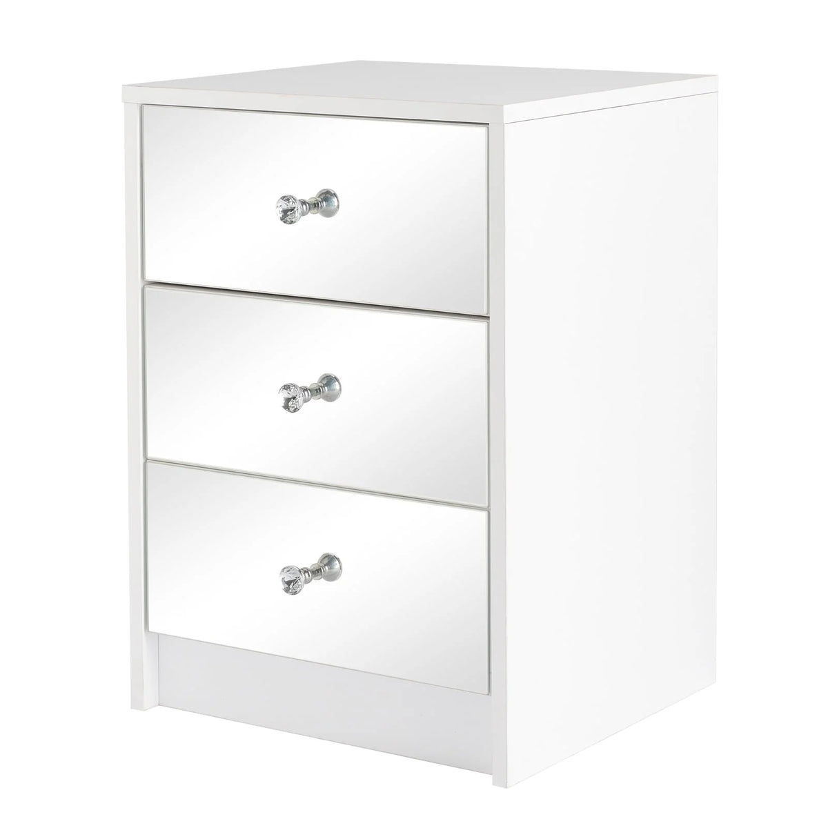 Ktaxon Mirrored Nightstand, End Table with 3-Drawer and Crystal Style Knobs, Modern Bedside Table for Bedroom, Living Room,White