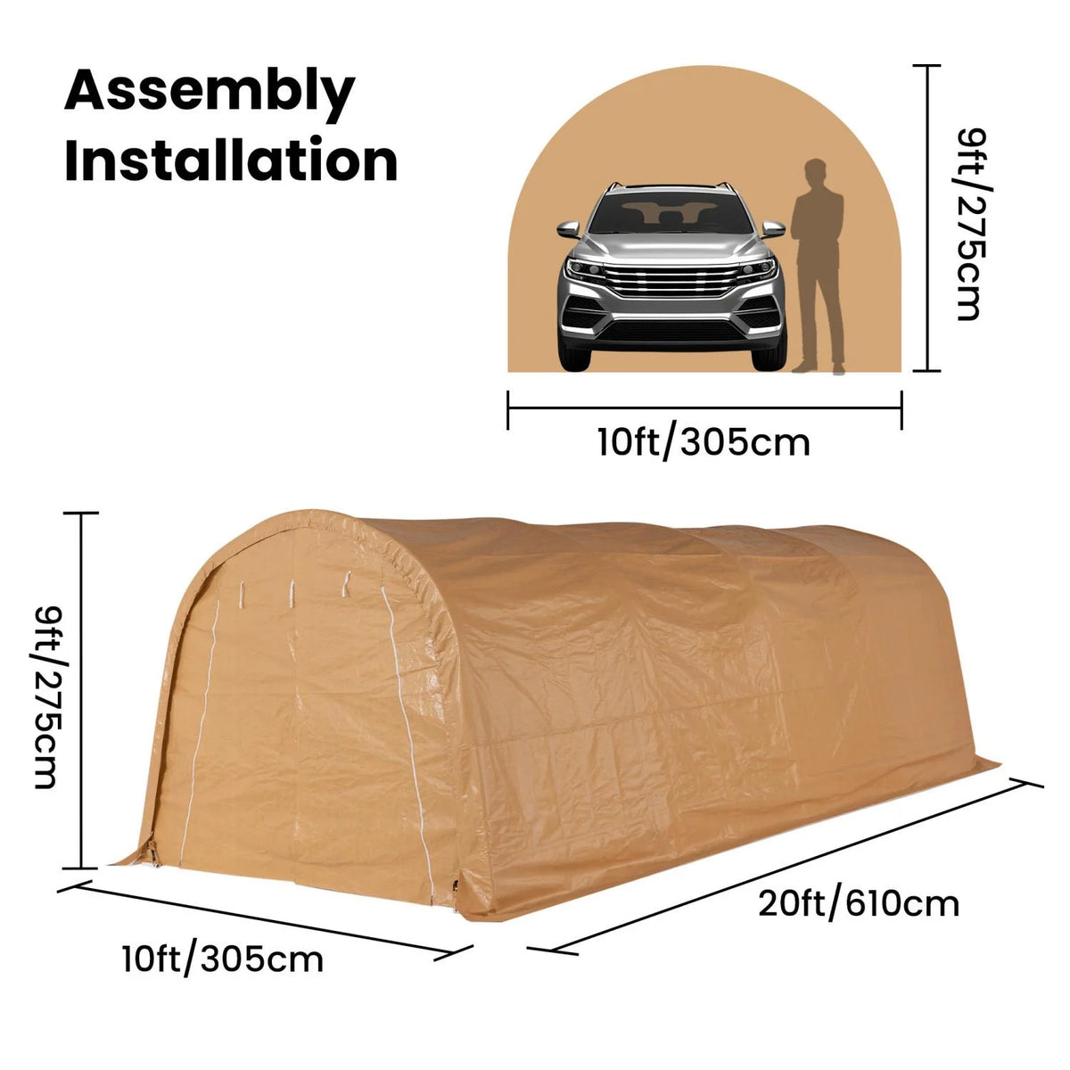 MOALCOFER 10'x20' Carport,Heavy Duty Car Canopy with Steel Frame,Portable Garage with Waterproof PE Roof