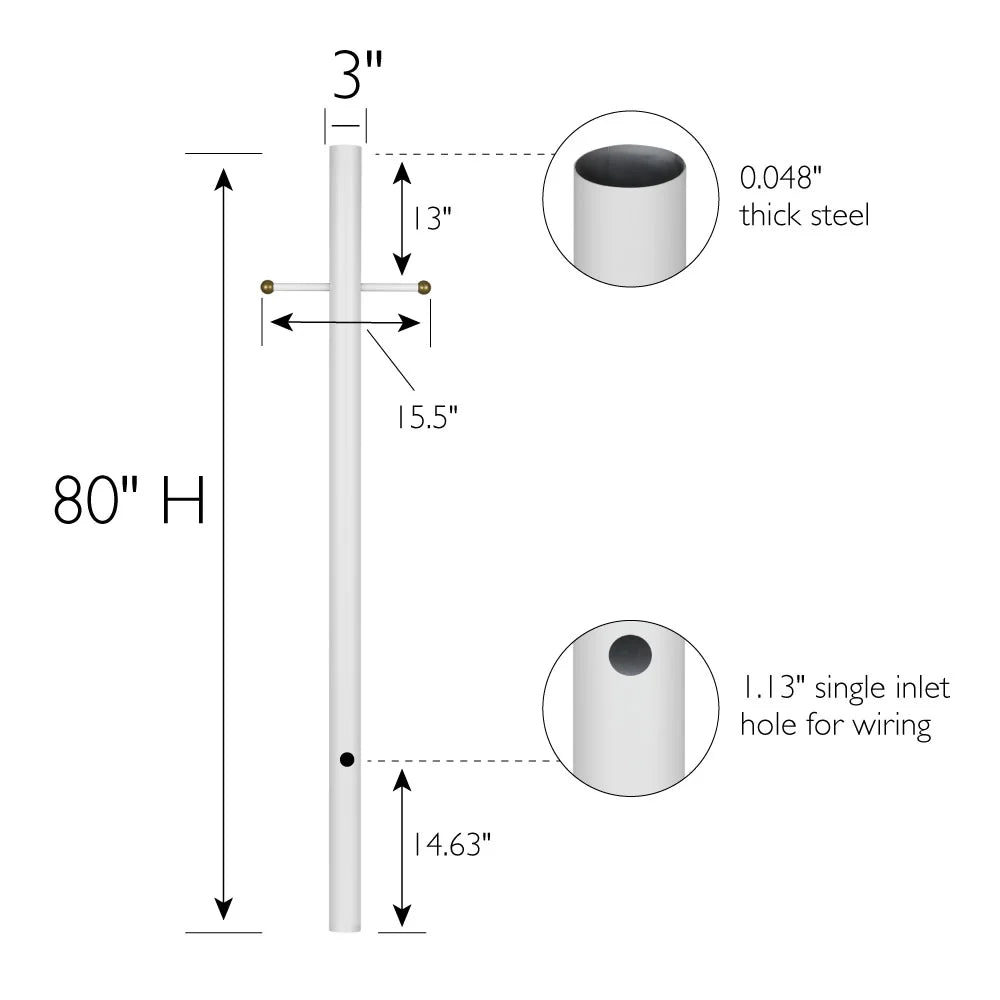 Design House 80" Traditional Weather-Resistant Outdoor Lamp Post with Cross Arm, Black
