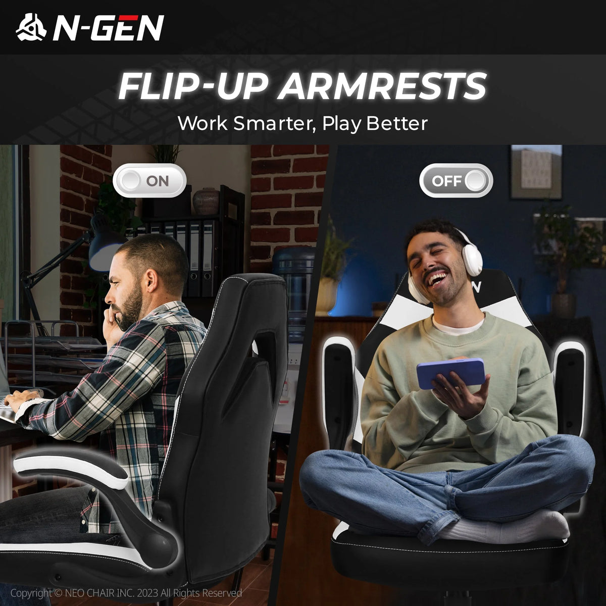 N-GEN Red Gaming Chair, Flip-up Armrest Computer Chair Ergonomic Office Chair PU Leather Desk Chair Executive Adjustable Swivel Task Chair