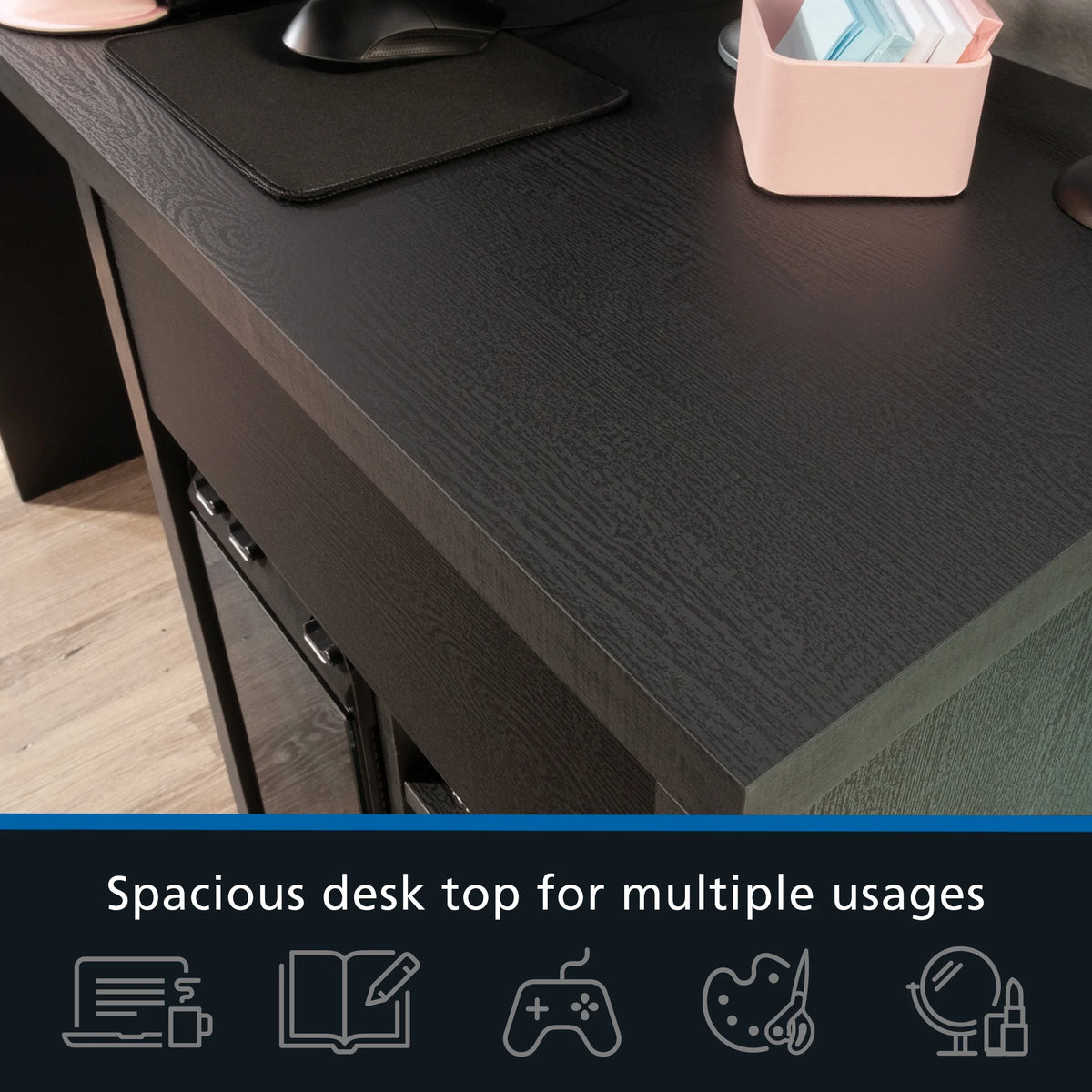 Mainstays Westley Adjustable Shelf Desk with Gaming Headphone Hook and Cable Management, Warm Walnut Finish