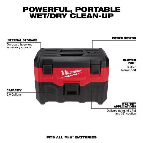 M18 18V Lithium-Ion Cordless Combo Tool Kit (6-Tool) with Two M18 Wet/Dry Vacuums