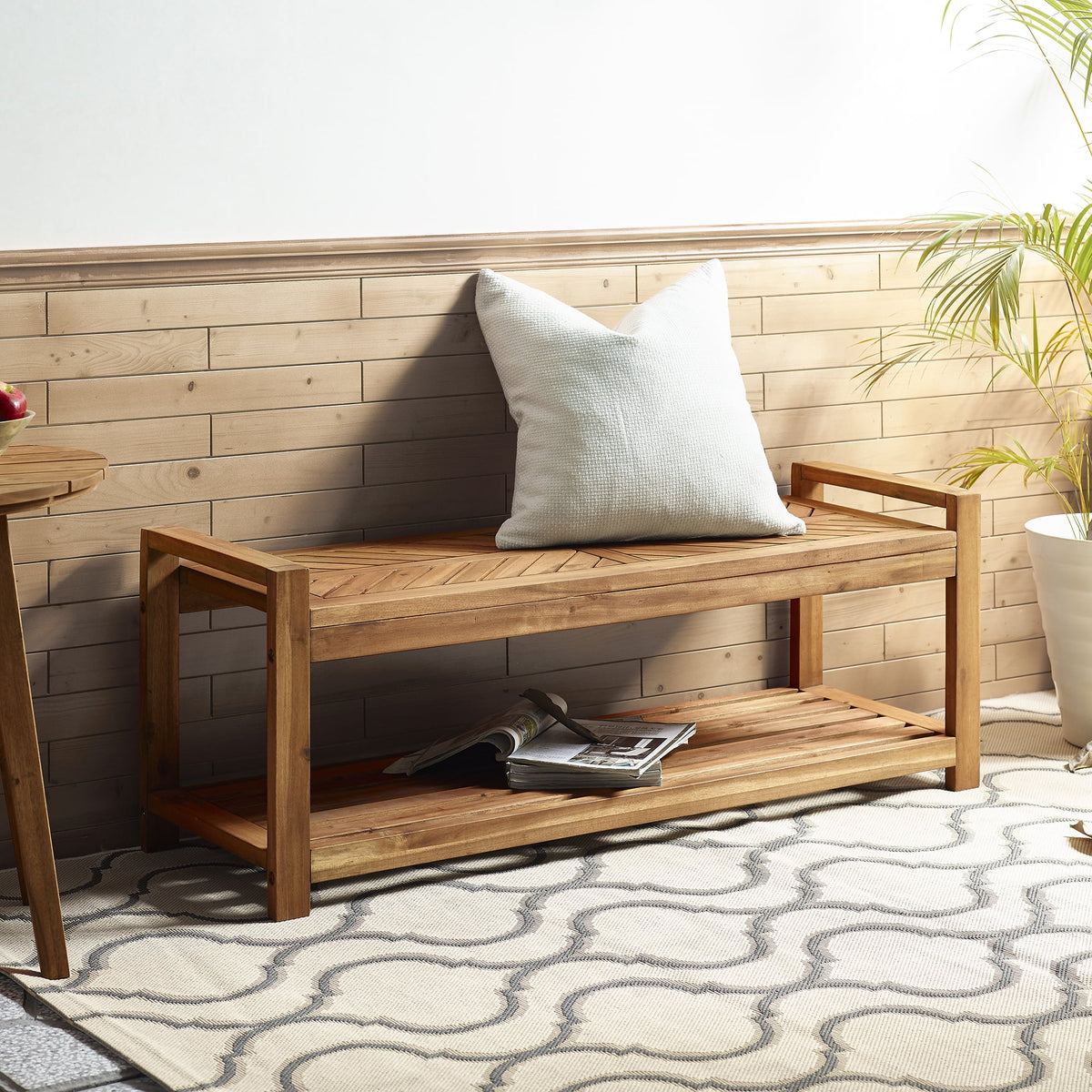 Manor Park Chevron Outdoor Storage Acacia Wood Bench - Brown