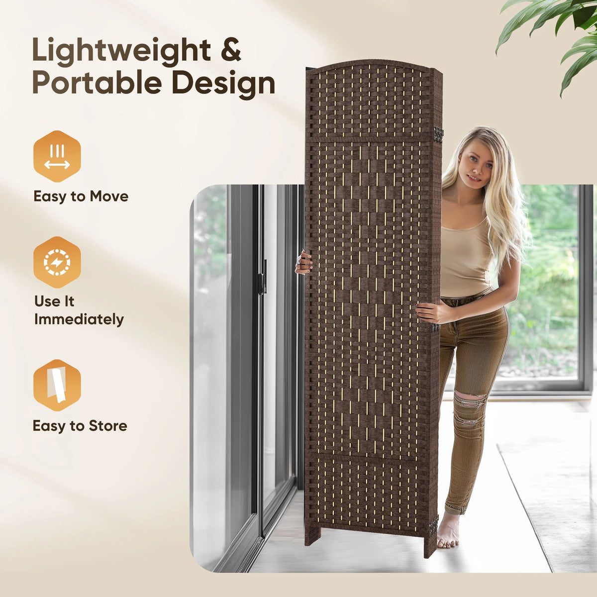 Jostyle Room Divider 6ft. Tall Extra Wide Privacy Screen, Folding Privacy Screens Freestanding Nature